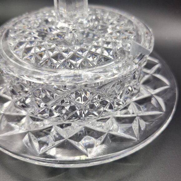 Crystal Condiment Bowl Dish Jam Sugar Tray Lid Spoon Hole Sparkle Two Piece - Picture 3 of 10